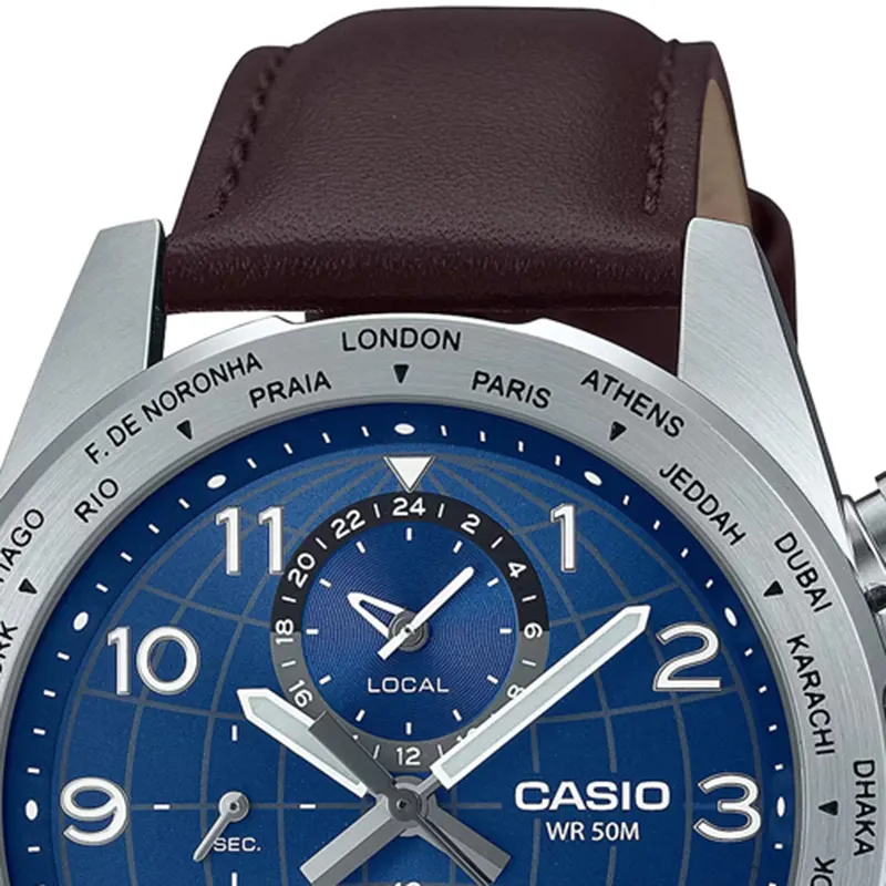 Casio Enticer Blue Dial Brown Leather Men's Watch- MTP-W500L-2AV